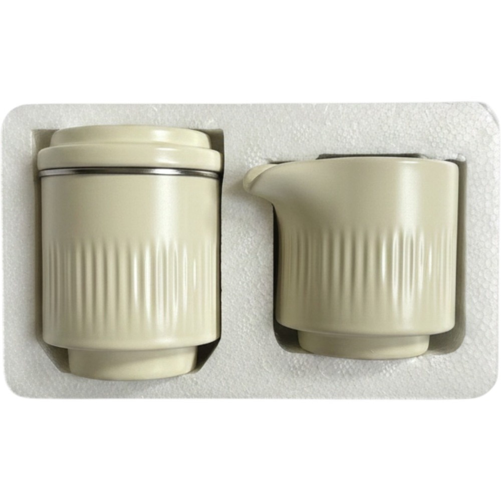 Citrine Everyday Cream Ceramic Creamer & Sugar Bowl Set Ribbed New in Box